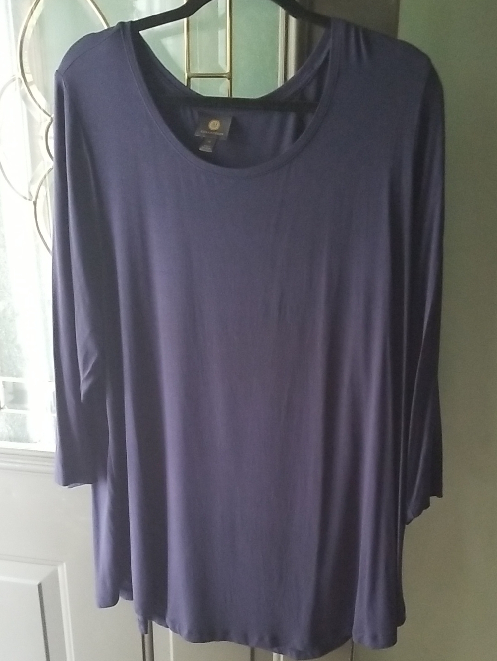 JM Collection Navy Scoop Neck Long Sleeve Top